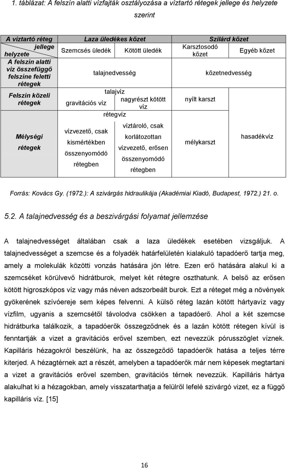 karszt rétegvíz Mélységi rétegek vízvezető, csak kismértékben összenyomódó rétegben víztároló, csak korlátozottan vízvezető, erősen összenyomódó rétegben mélykarszt hasadékvíz Forrás: Kovács Gy.