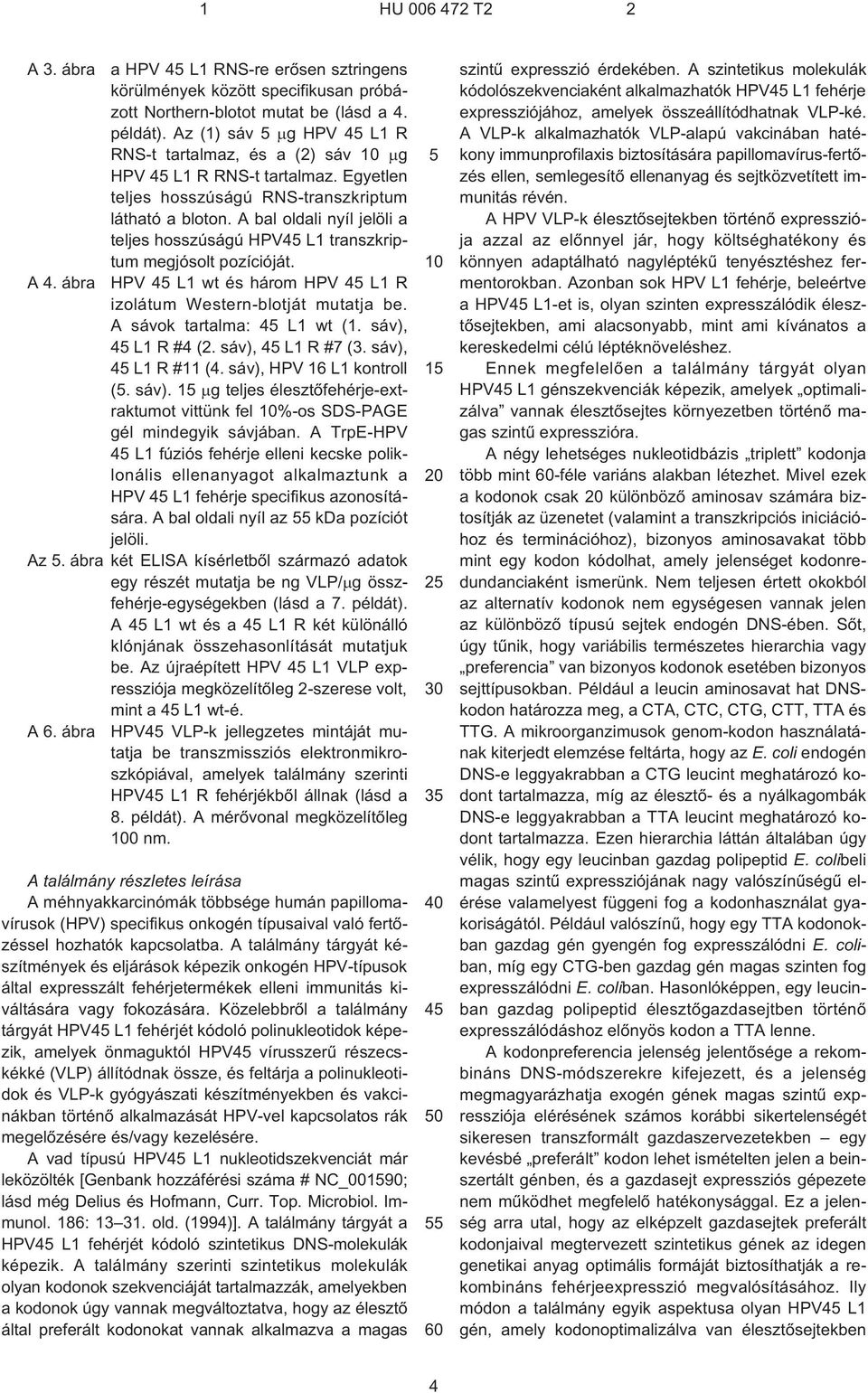 A bal oldali nyíl jelöli a teljes hosszúságú HPV45 L1 transzkriptum megjósolt pozícióját. A 4. ábra HPV 45 L1 wt és három HPV 45 L1 R izolátum Western-blotját mutatja be.