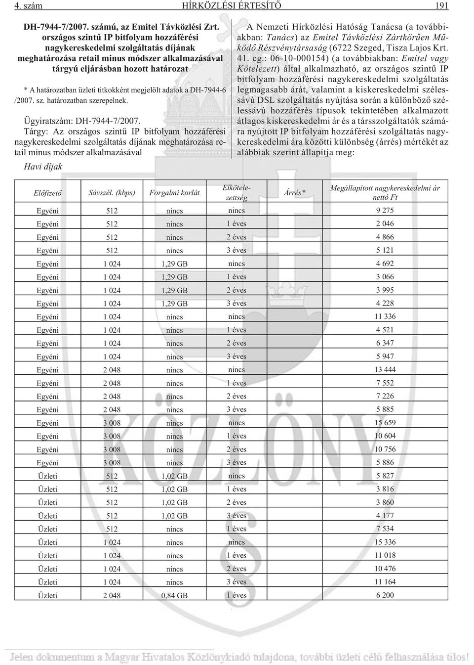 megjelölt adatok a DH-7944-6 /2007. sz. határozatban szerepelnek. Ügyiratszám: DH-7944-7/2007.