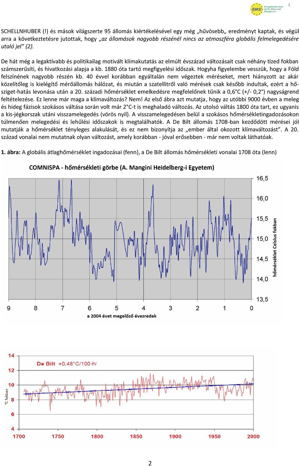 felmelegedésére utaló jel {2}. De hát még a legaktívabb és politikailag motivált klímakutatás az elmúlt évszázad változásait csak néhány tized fokban számszerűsíti, és hivatkozási alapja a kb.