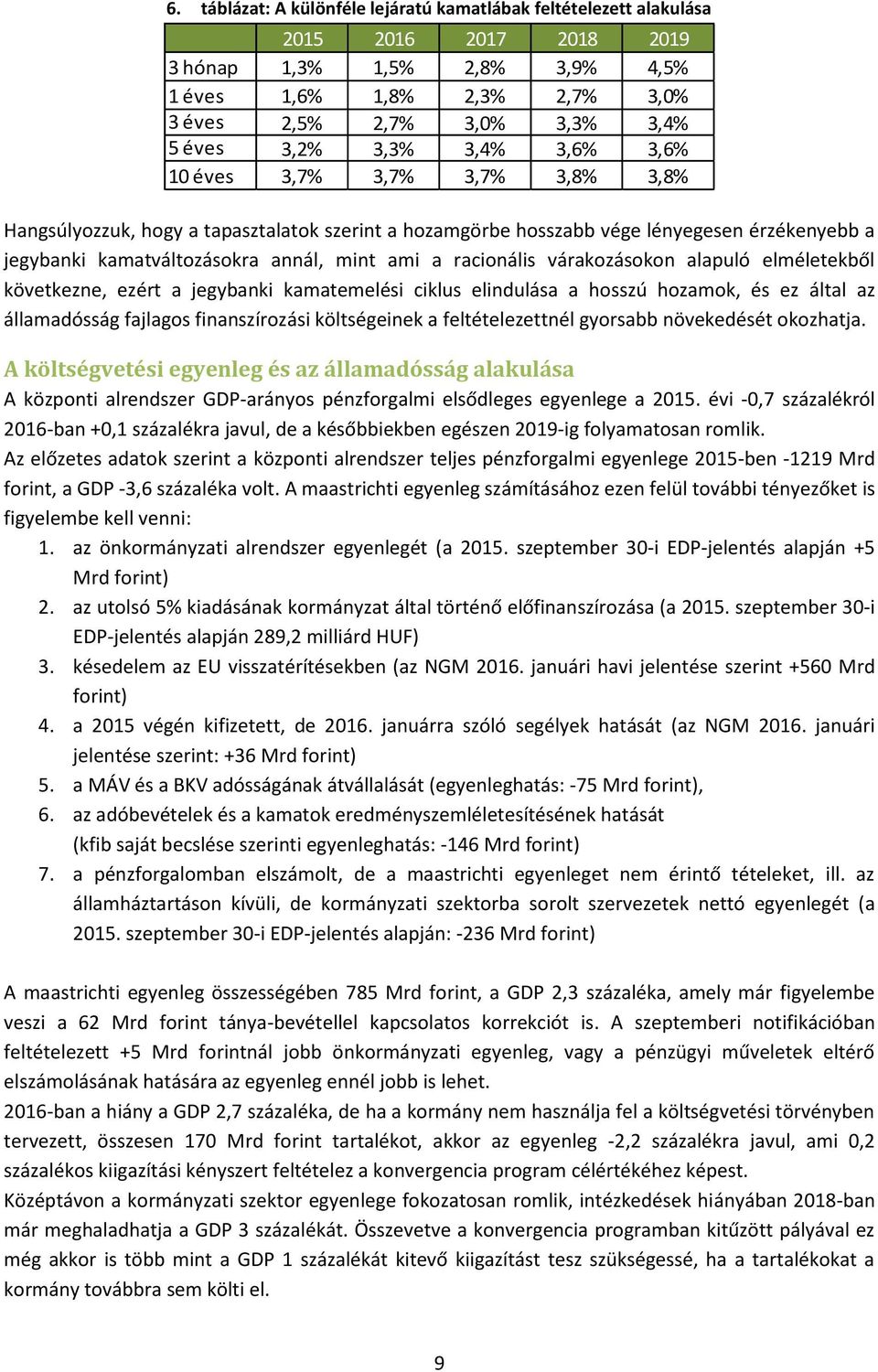 racionális várakozásokon alapuló elméletekből következne, ezért a jegybanki kamatemelési ciklus elindulása a hosszú hozamok, és ez által az államadósság fajlagos finanszírozási költségeinek a