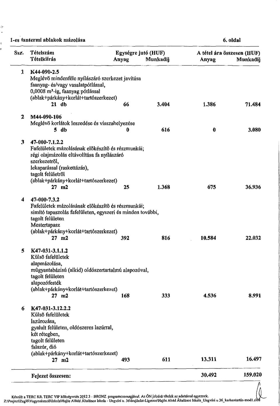 484 2 M44-Ö90-106 Meglévő korlátok leszedése és visszahelyezése 5 db 0 616 0 3,080 3 47-000-7.1,2.