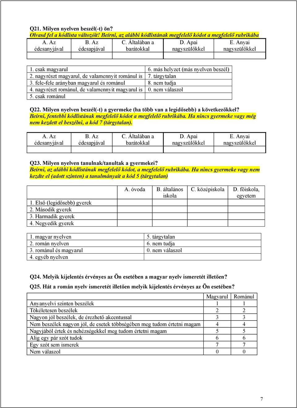 fele-fele arányban magyarul és románul 8. nem tudja 4. nagyrészt románul, de valamennyit magyarul is 0. nem válaszol 5. csak románul Q22.
