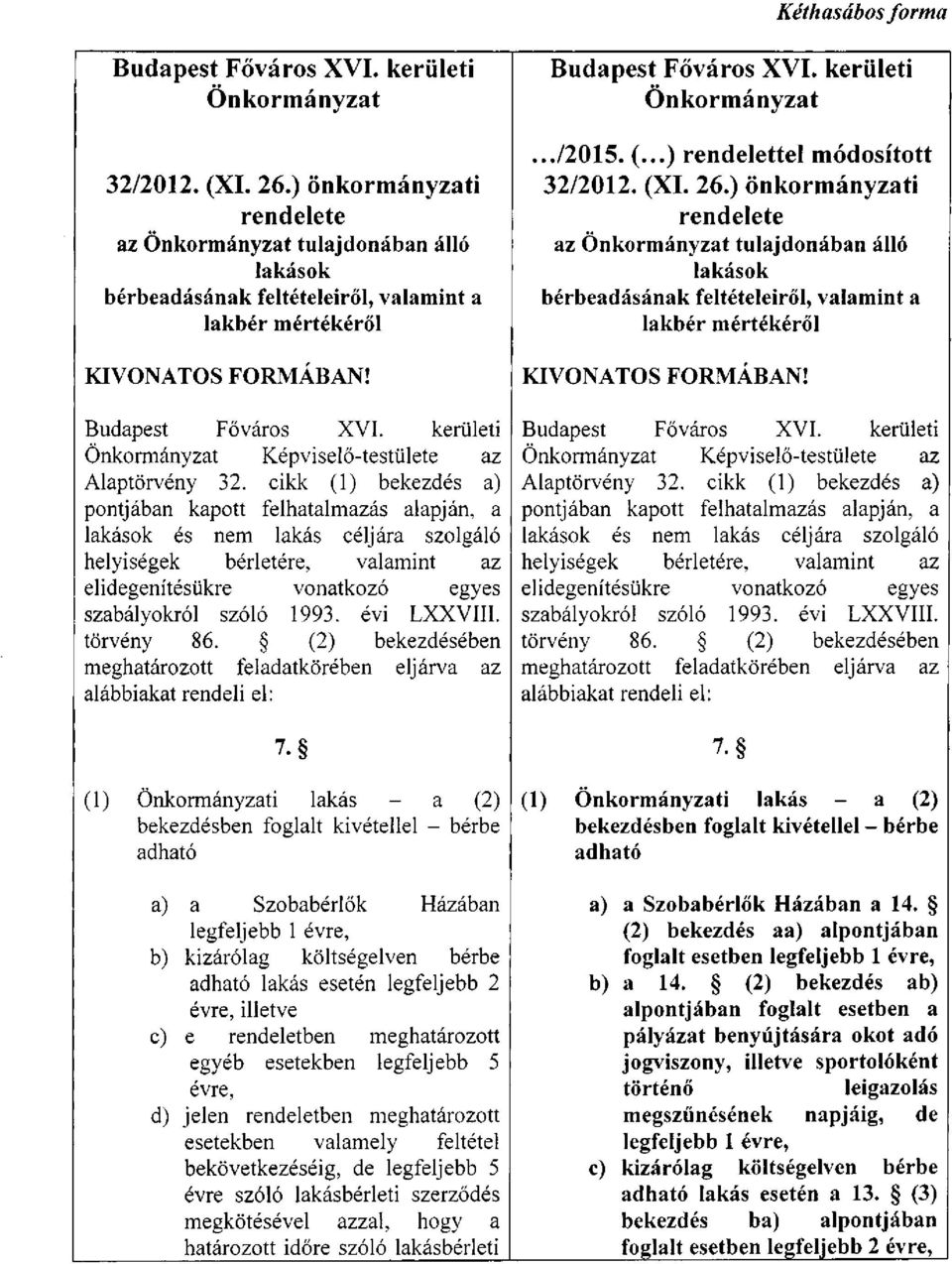 kerületi Önkormányzat Képviselő-testülete az Alaptörvény 32.