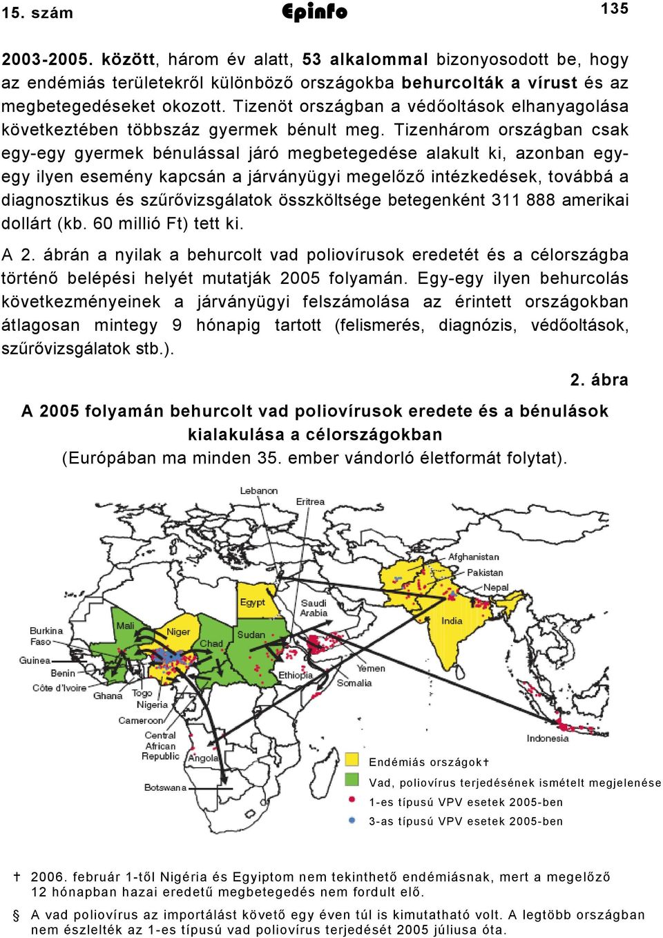 Tizenhárom országban csak egy-egy gyermek bénulással járó megbetegedése alakult ki, azonban egyegy ilyen esemény kapcsán a járványügyi megelőző intézkedések, továbbá a diagnosztikus és