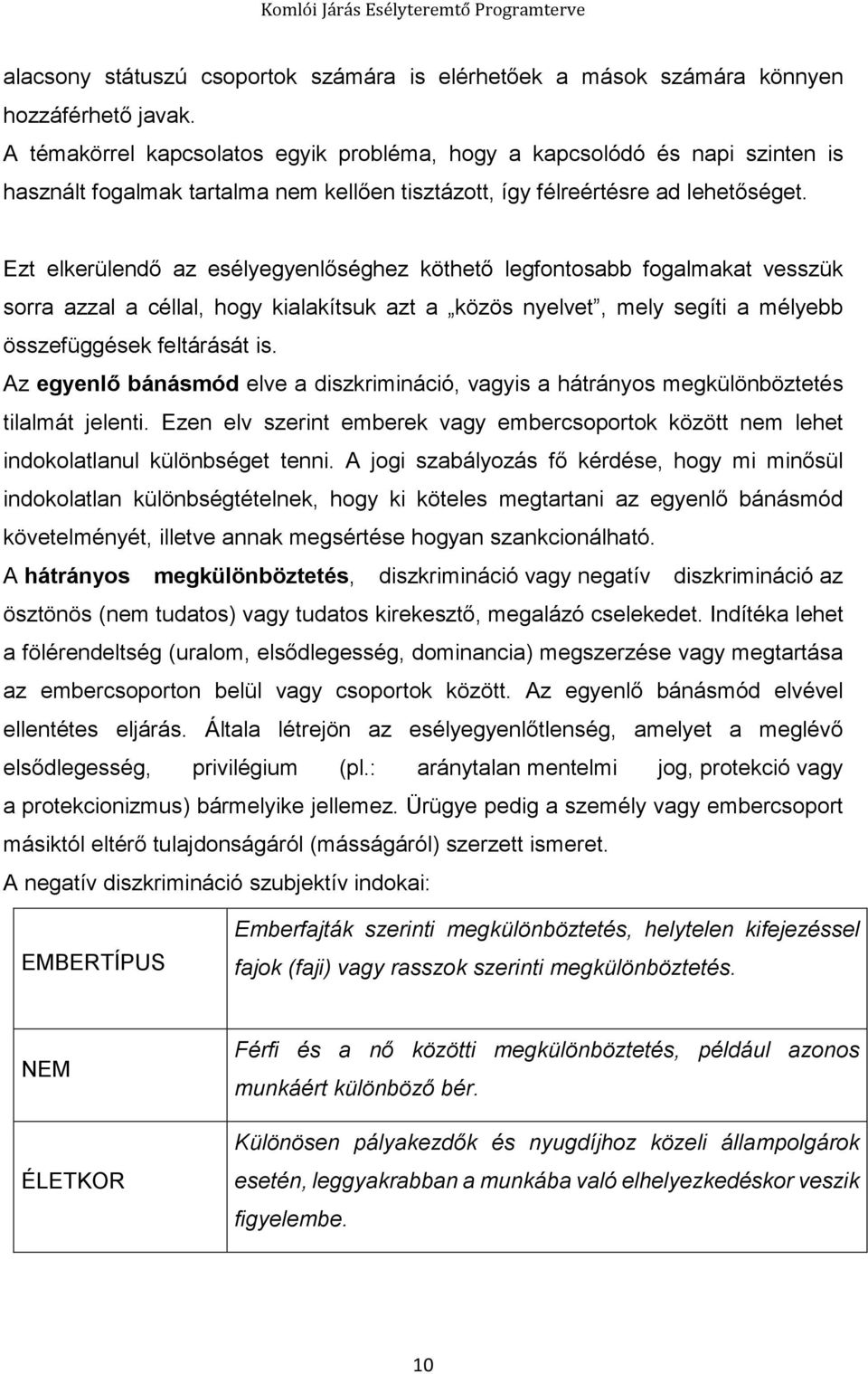 Ezt elkerülendő az esélyegyenlőséghez köthető legfontosabb fogalmakat vesszük sorra azzal a céllal, hogy kialakítsuk azt a közös nyelvet, mely segíti a mélyebb összefüggések feltárását is.