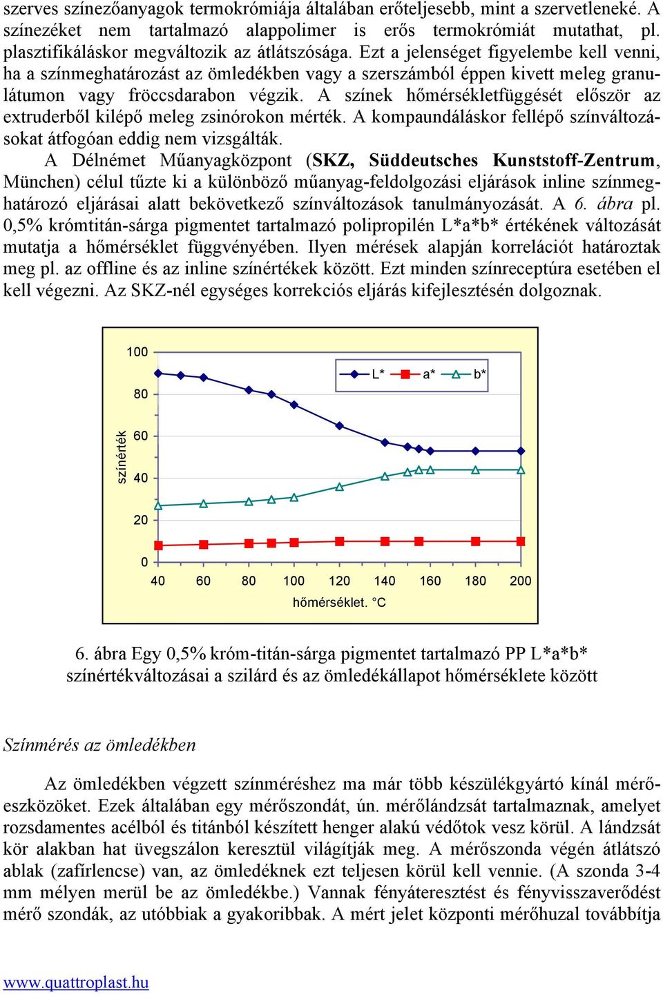 Ezt a jelenséget figyelembe kell venni, ha a színmeghatározást az ömledékben vagy a szerszámból éppen kivett meleg granulátumon vagy fröccsdarabon végzik.