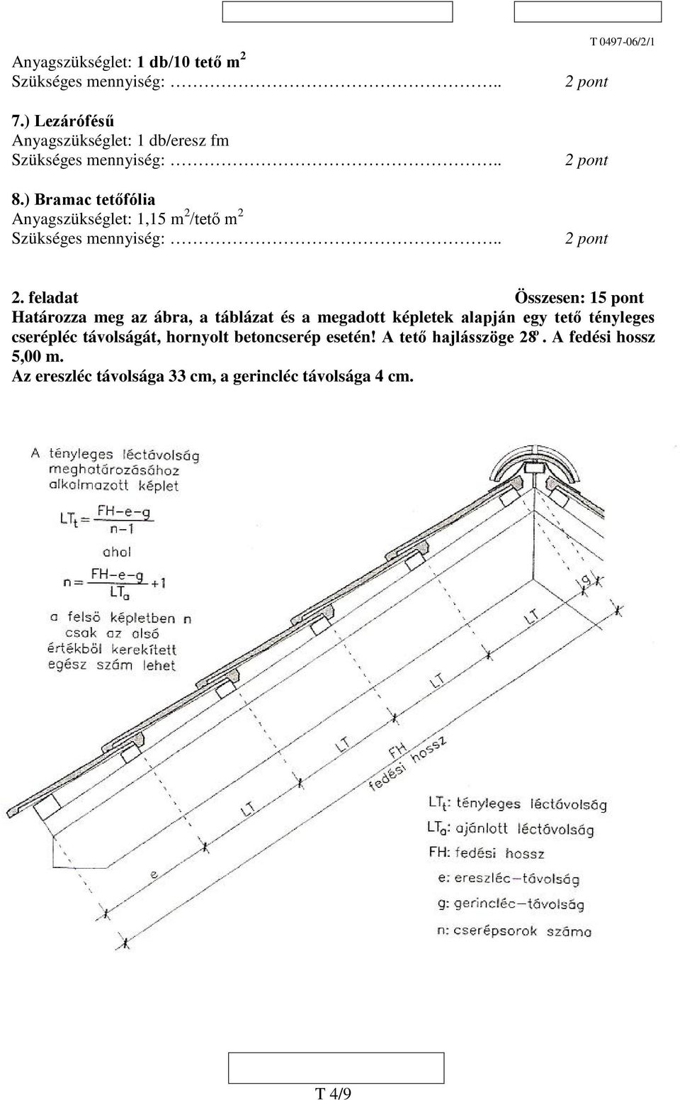feladat Összesen: 15 pont Határozza meg az ábra, a táblázat és a megadott képletek alapján egy tető