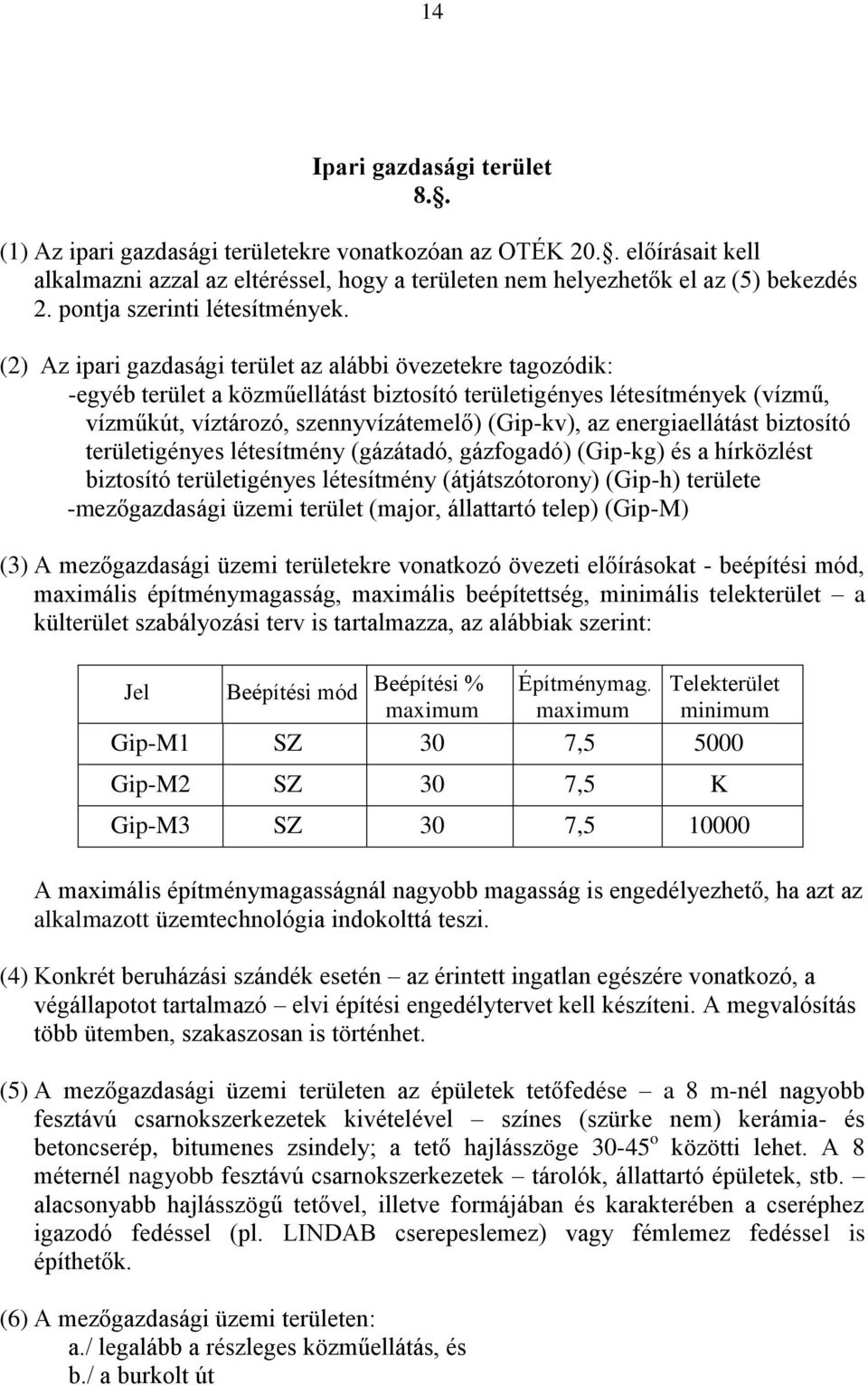 (2) Az ipari gazdasági terület az alábbi övezetekre tagozódik: -egyéb terület a közműellátást biztosító területigényes létesítmények (vízmű, vízműkút, víztározó, szennyvízátemelő) (Gip-kv), az