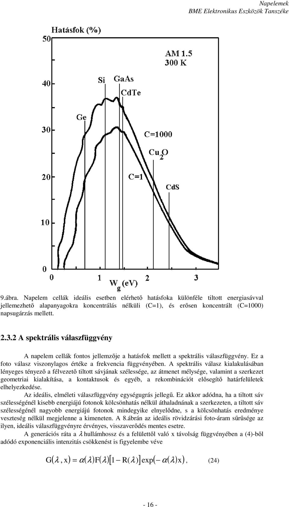 A sektrális válasz kialakulásában lényeges tényező a félvezető tiltott sávjának szélessége, az átmenet mélysége, valamint a szerkezet geometriai kialakítása, a kontaktusok és egyéb, a rekombinációt