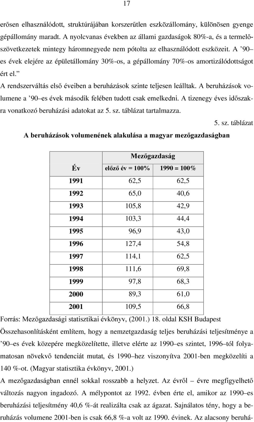 A 90 es évek elejére az épületállomány 30%-os, a gépállomány 70%-os amortizálódottságot ért el.