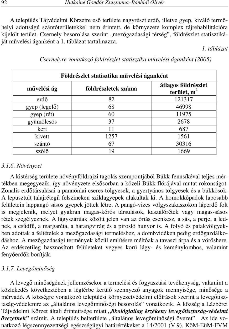 Növényzet Csernelyre vonatkozó földrészlet statisztika művelési áganként (2005) Földrészlet statisztika művelési áganként művelési ág földrészletek száma átlagos földrészlet terület, m 2 erdő 82