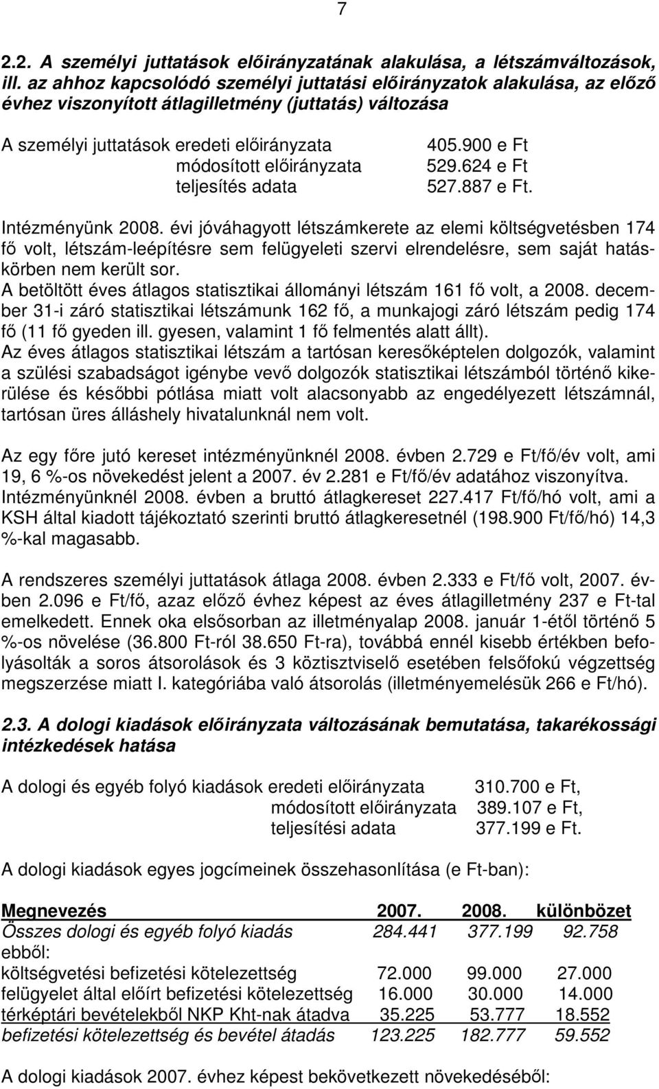 teljesítés adata 405.900 e Ft 529.624 e Ft 527.887 e Ft. Intézményünk 2008.