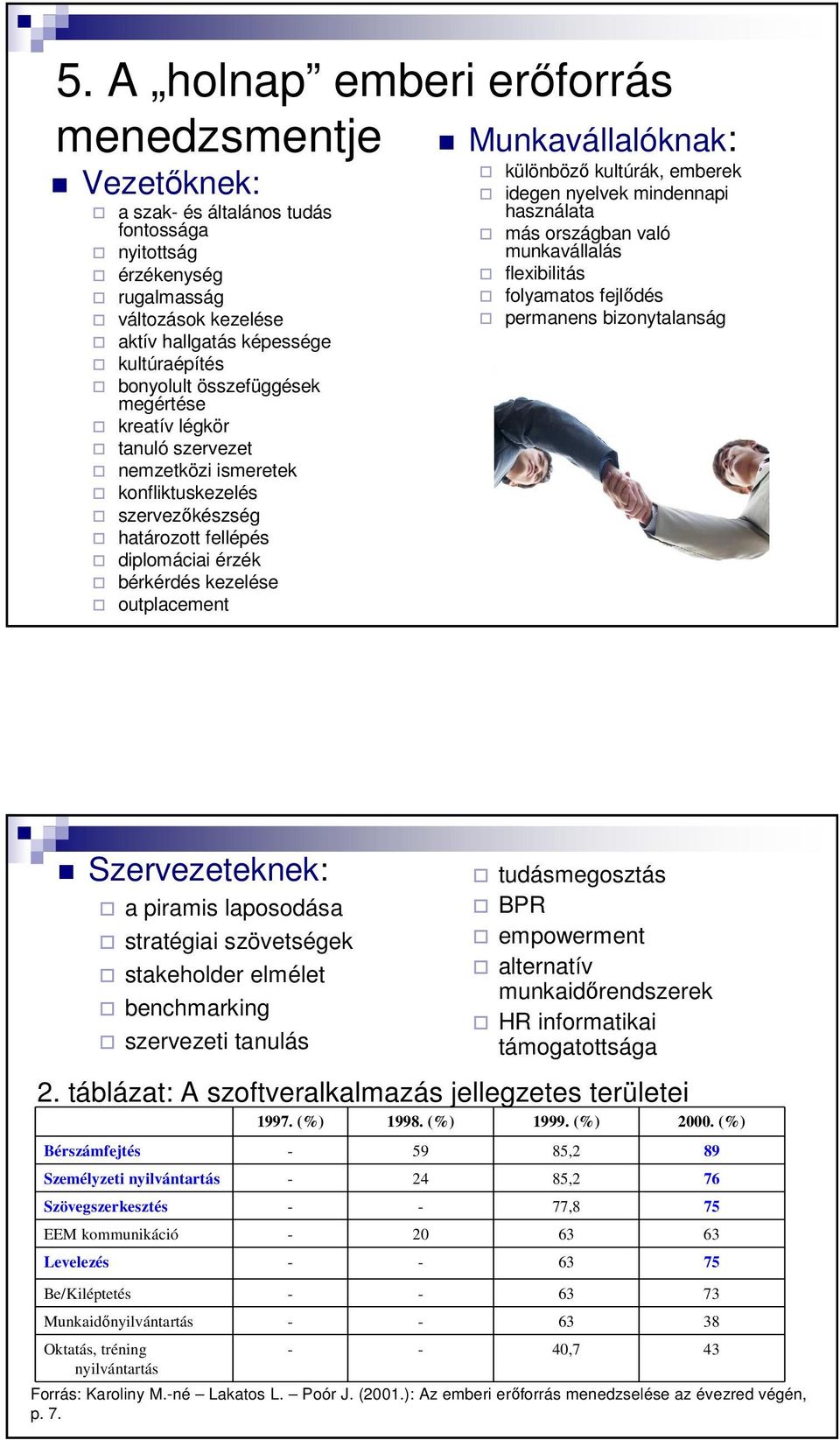 különbözı kultúrák, emberek idegen nyelvek mindennapi használata más országban való munkavállalás flexibilitás folyamatos fejlıdés permanens bizonytalanság Szervezeteknek: a piramis laposodása