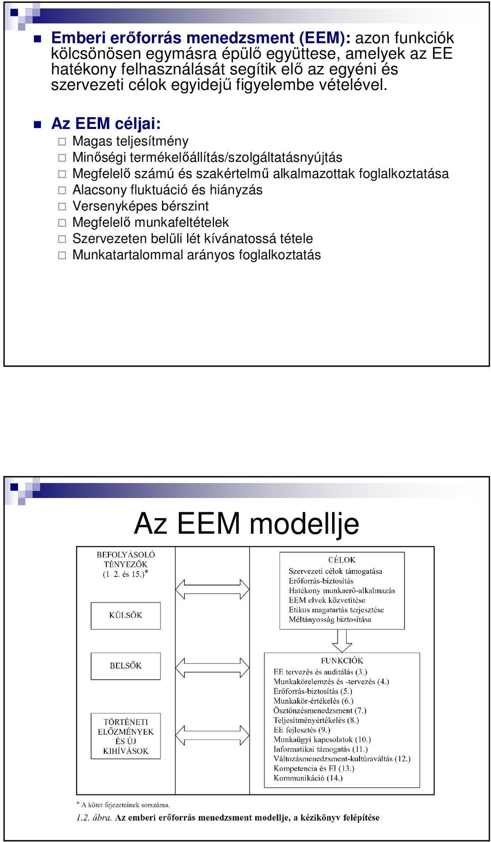 Az EEM céljai: Magas teljesítmény Minıségi termékelıállítás/szolgáltatásnyújtás Megfelelı számú és szakértelmő alkalmazottak