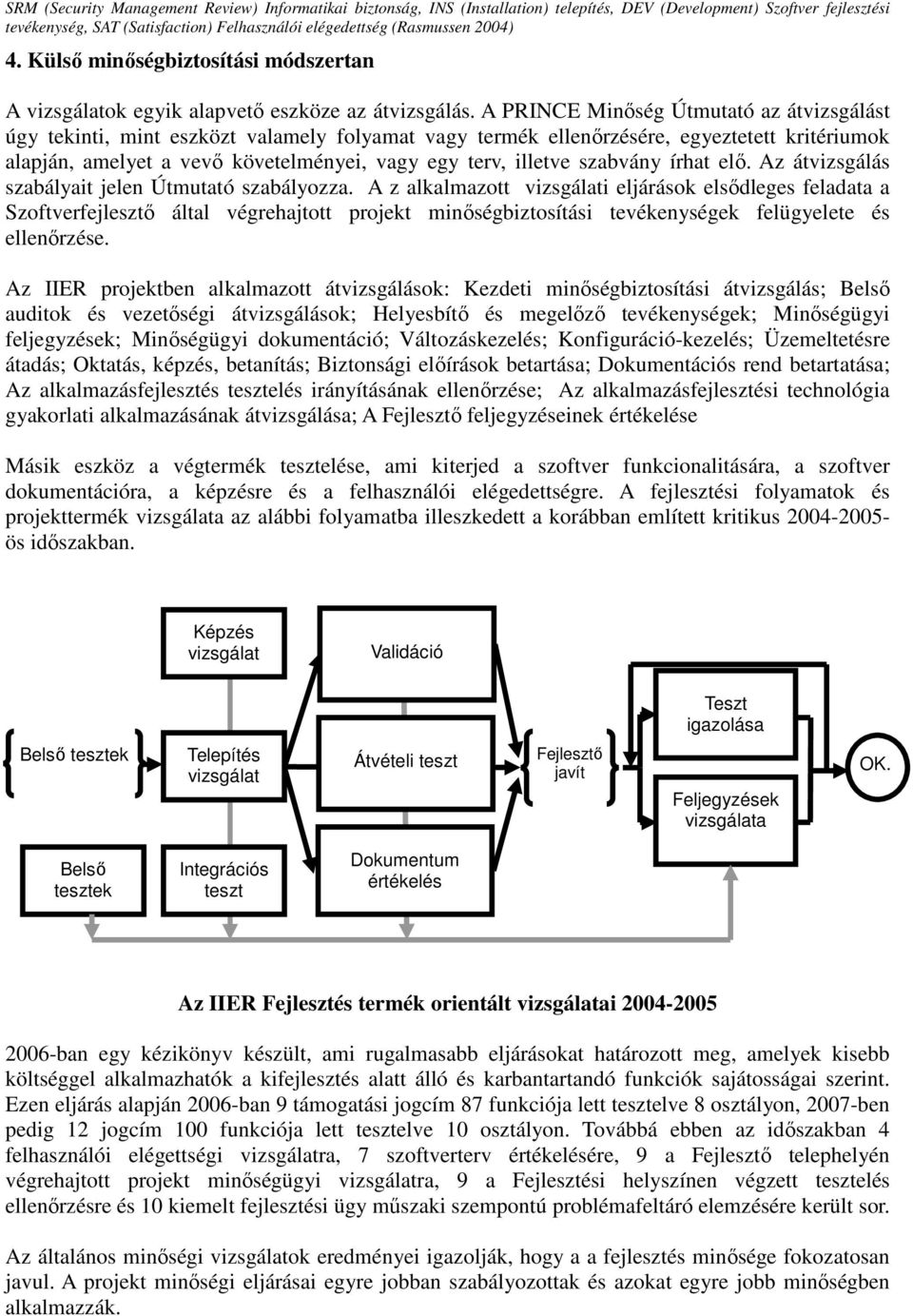 A PRINCE Minıség Útmutató az átvizsgálást úgy tekinti, mint eszközt valamely folyamat vagy termék ellenırzésére, egyeztetett kritériumok alapján, amelyet a vevı követelményei, vagy egy terv, illetve