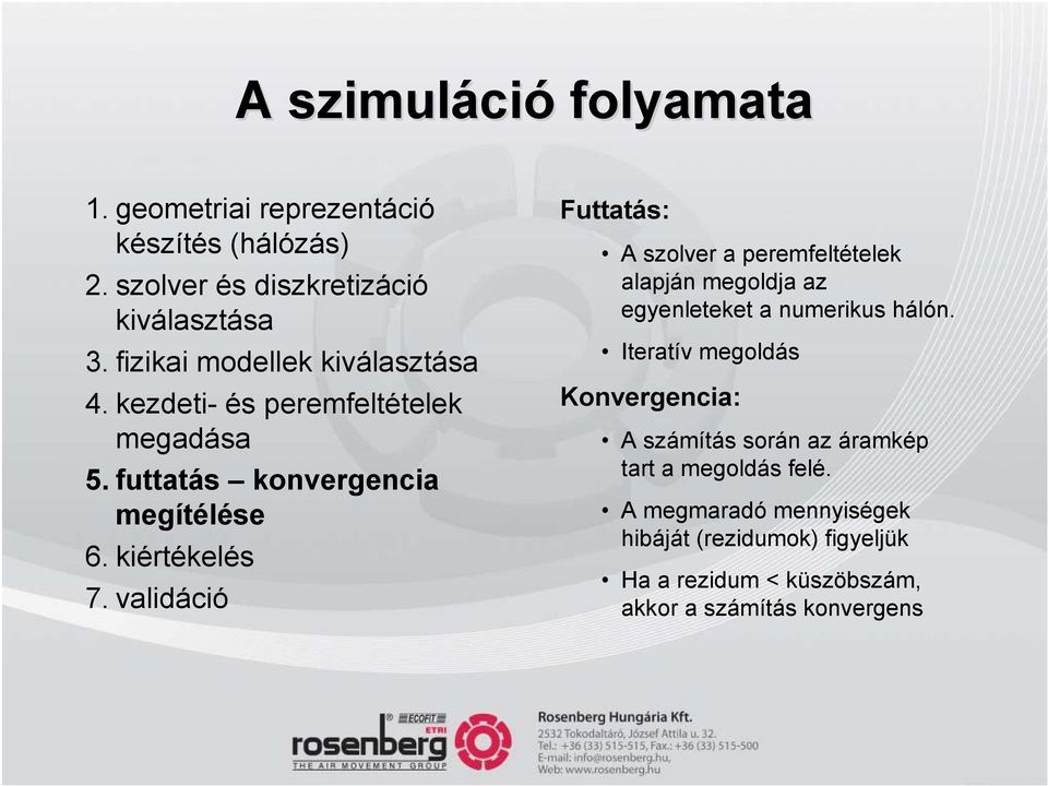 alidáció Futtatás: A soler a peremfeltételek alapján megoldja a egenleteket a numerikus hálón.