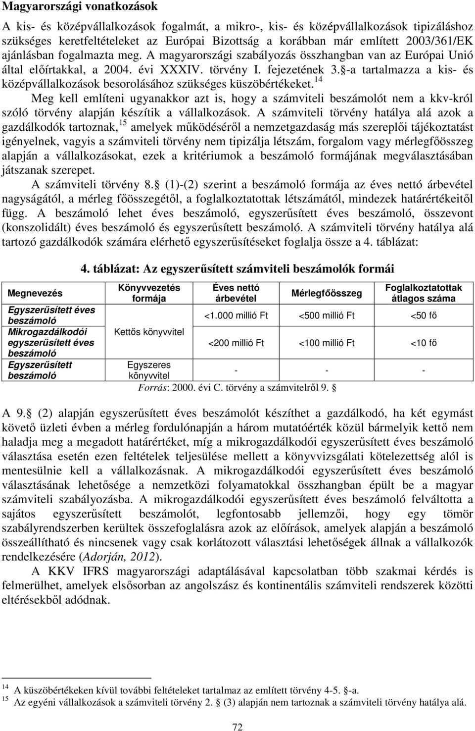 -a tartalmazza a kis- és középvállalkozások besorolásához szükséges küszöbértékeket.