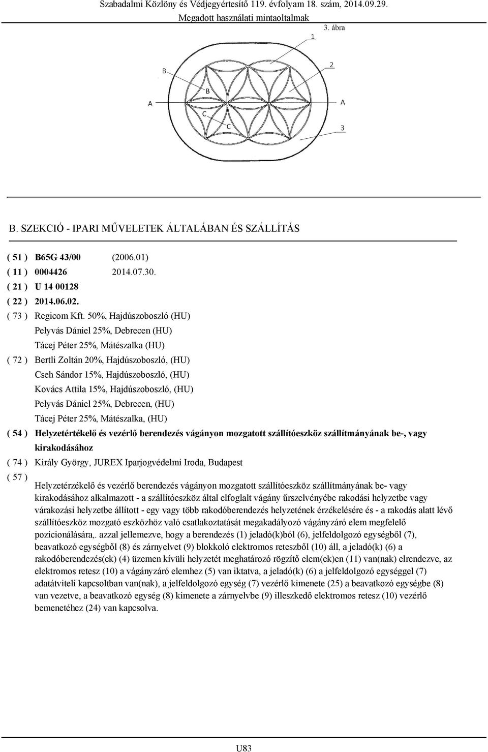 Hajdúszoboszló, (HU) Pelyvás Dániel 25%, Debrecen, (HU) Tácej Péter 25%, Mátészalka, (HU) Helyzetértékelő és vezérlő berendezés vágányon mozgatott szállítóeszköz szállítmányának be-, vagy