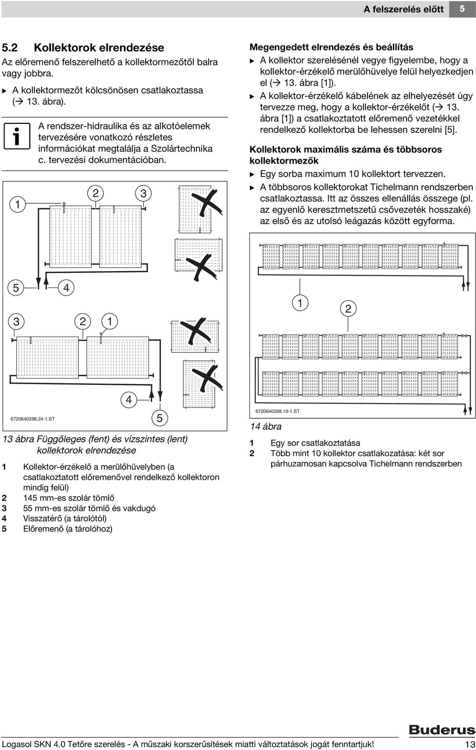 Megengedett elrendezés és beállítás B A kollektor szerelésénél vegye figyelembe, hogy a kollektor-érzékelő merülőhüvelye felül helyezkedjen el (. ábra []).