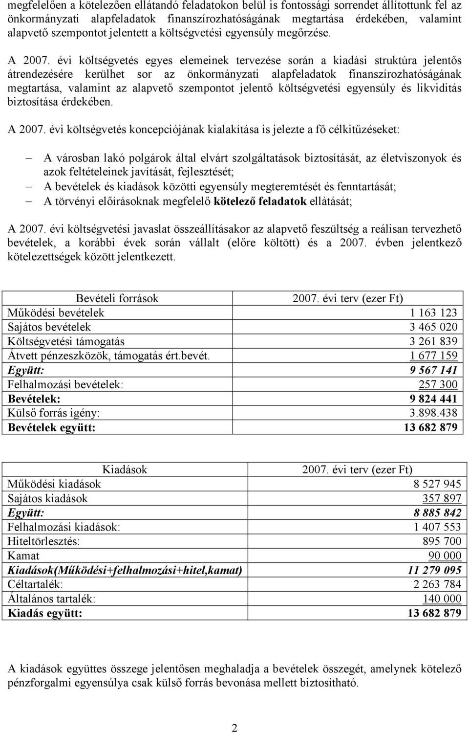 évi költségvetés egyes elemeinek tervezése során a kiadási struktúra jelentıs átrendezésére kerülhet sor az önkormányzati alapfeladatok finanszírozhatóságának megtartása, valamint az alapvetı