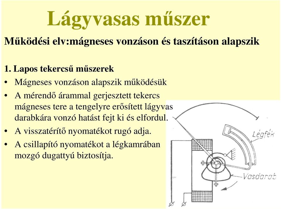 tekercs mágneses tere a tengelyre erősített lágyvas darabkára vonzó hatást fejt ki és