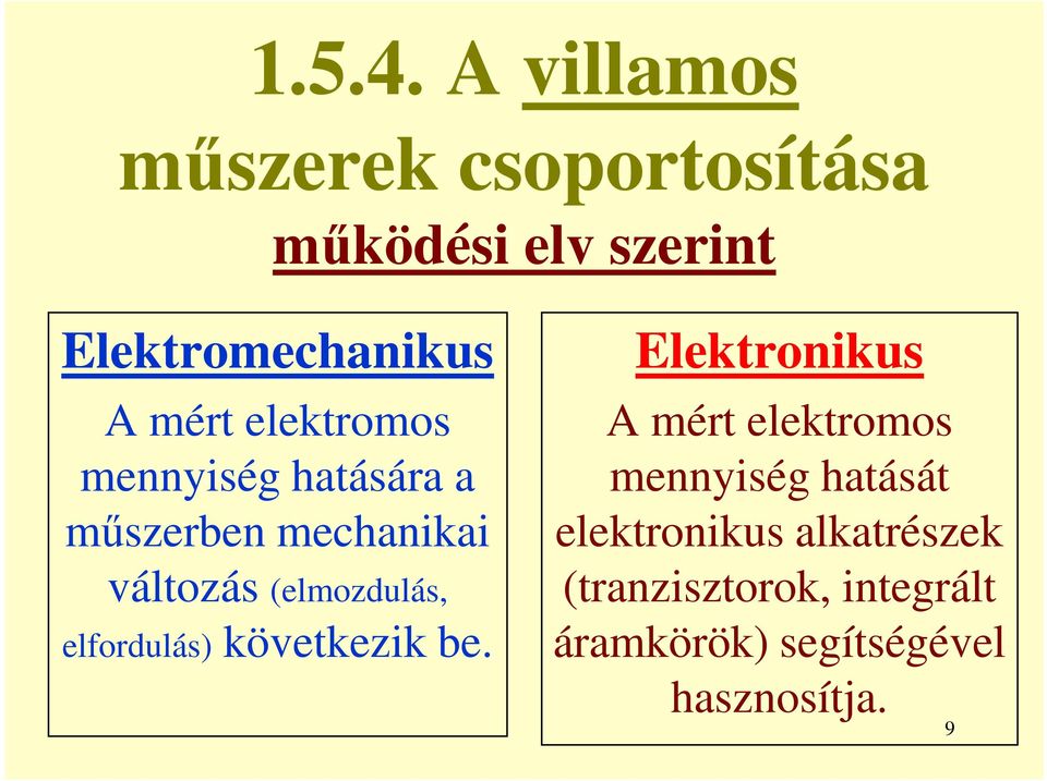 elektromos mennyiség hatására a műszerben mechanikai változás (elmozdulás,