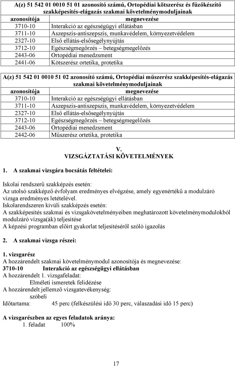 Kötszerész ortetika, protetika A(z) 51 542 01 0010 51 02 azonosító számú, Ortopédiai műszerész szakképesítés-elágazás szakmai követelménymoduljainak azonosítója megnevezése 3710-10 Interakció az