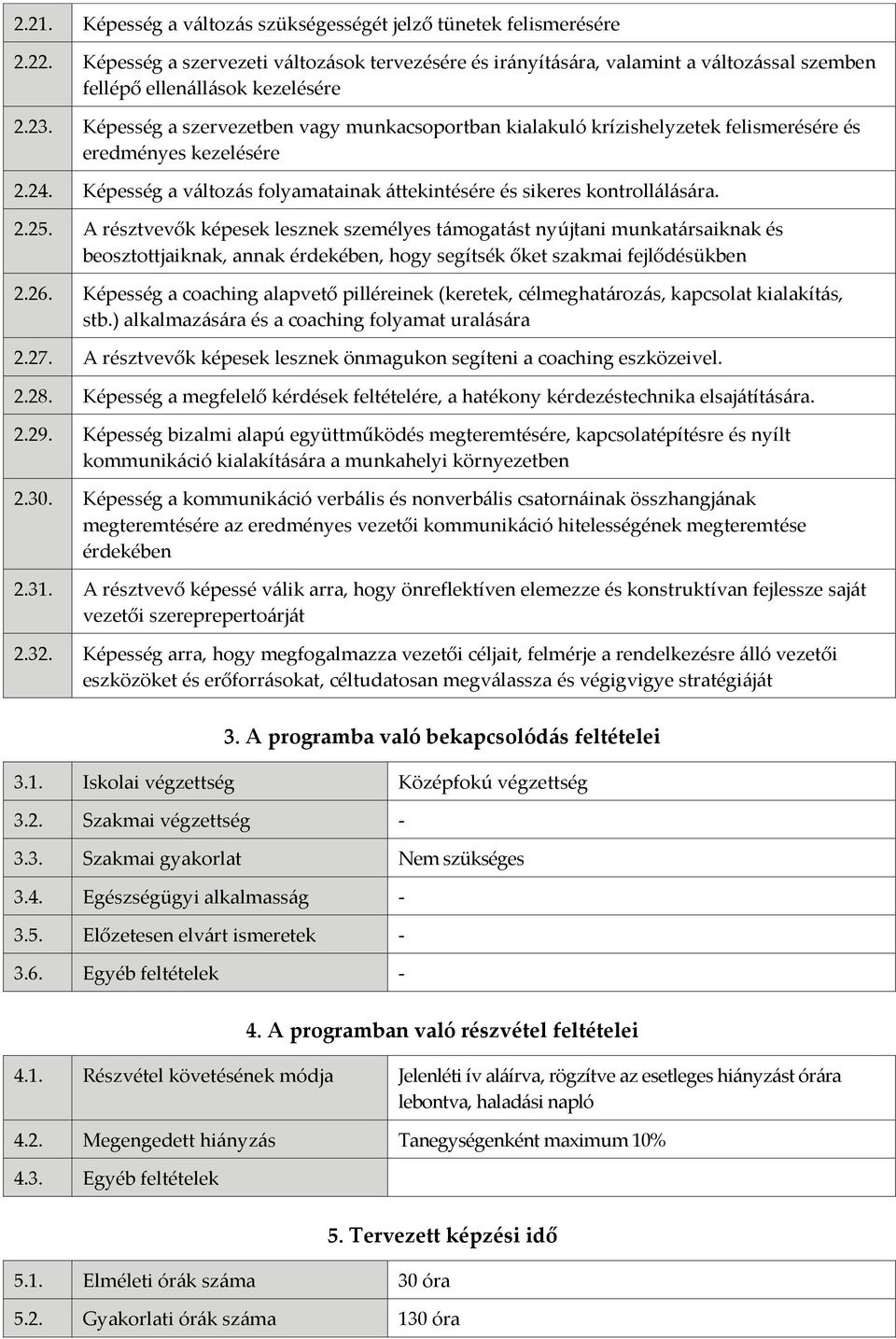 Képesség a szervezetben vagy munkacsoportban kialakuló krízishelyzetek felismerésére és eredményes kezelésére 2.24. Képesség a változás folyamatainak áttekintésére és sikeres kontrollálására. 2.25.