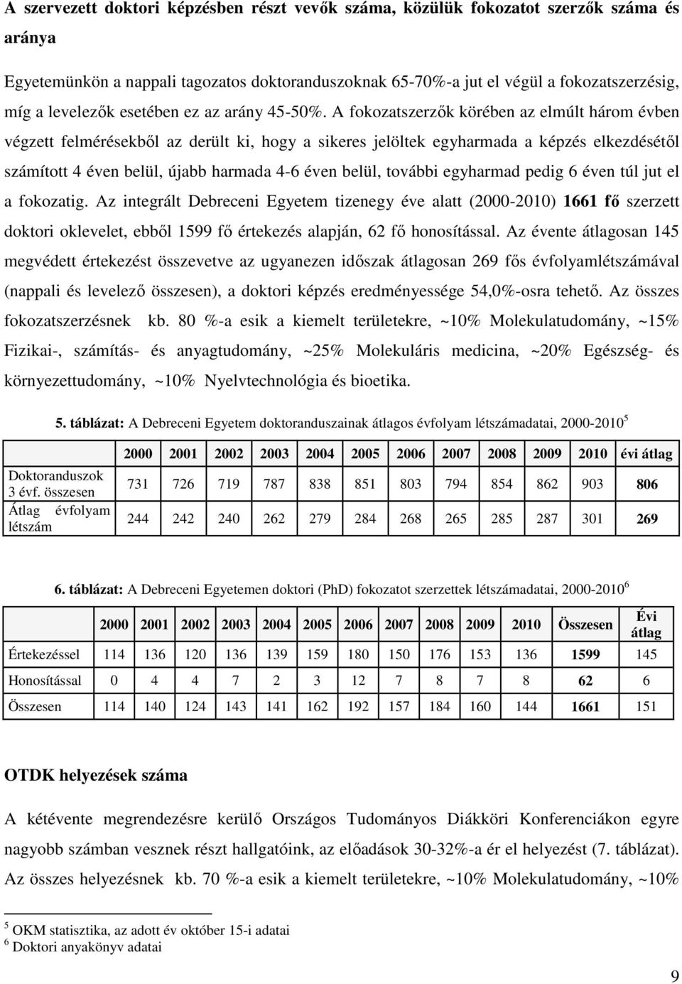 A fokozatszerzık körében az elmúlt három évben végzett felmérésekbıl az derült ki, hogy a sikeres jelöltek egyharmada a képzés elkezdésétıl számított 4 éven belül, újabb harmada 4-6 éven belül,