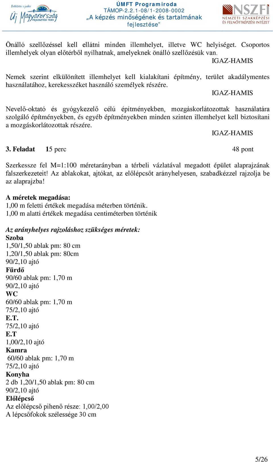 IGAZ-HAMIS Nevelő-oktató és gyógykezelő célú építményekben, mozgáskorlátozottak használatára szolgáló építményekben, és egyéb építményekben minden szinten illemhelyet kell biztosítani a