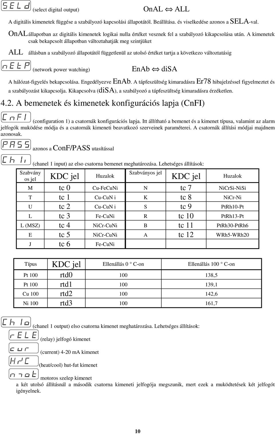 A kimenetek csak bekapcsolt állapotban változtahatják meg szintjüket ALL állásban a szabályozó állapotától függetlenül az utolsó értéket tartja a következo változtatásig (network power watching) EnAb