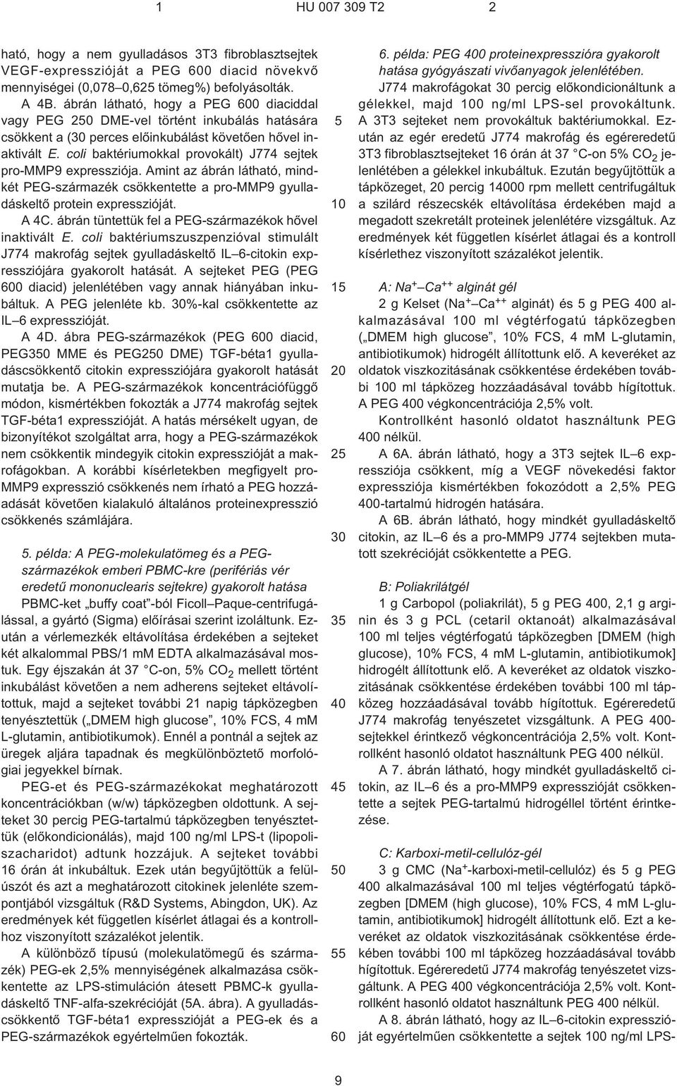 coli baktériumokkal provokált) J774 sejtek pro-mmp9 expressziója. Amint az ábrán látható, mindkét PEG-származék csökkentette a pro-mmp9 gyulladáskeltõ protein expresszióját. A 4C.