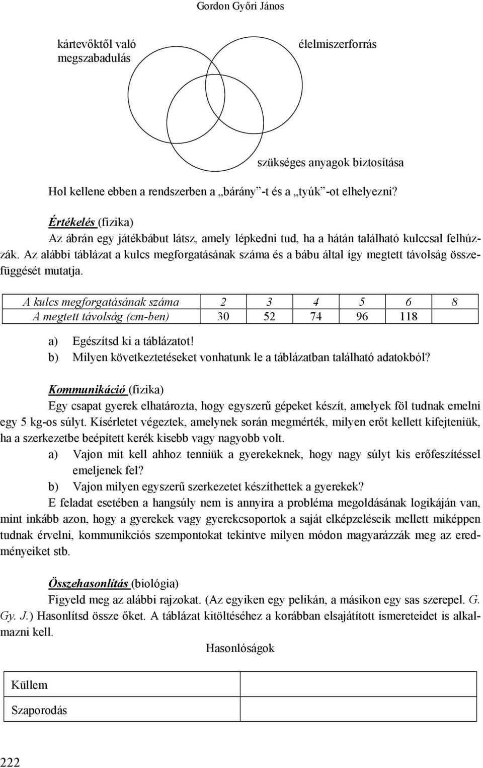 Az alábbi táblázat a kulcs megforgatásának száma és a bábu által így megtett távolság összefüggését mutatja.