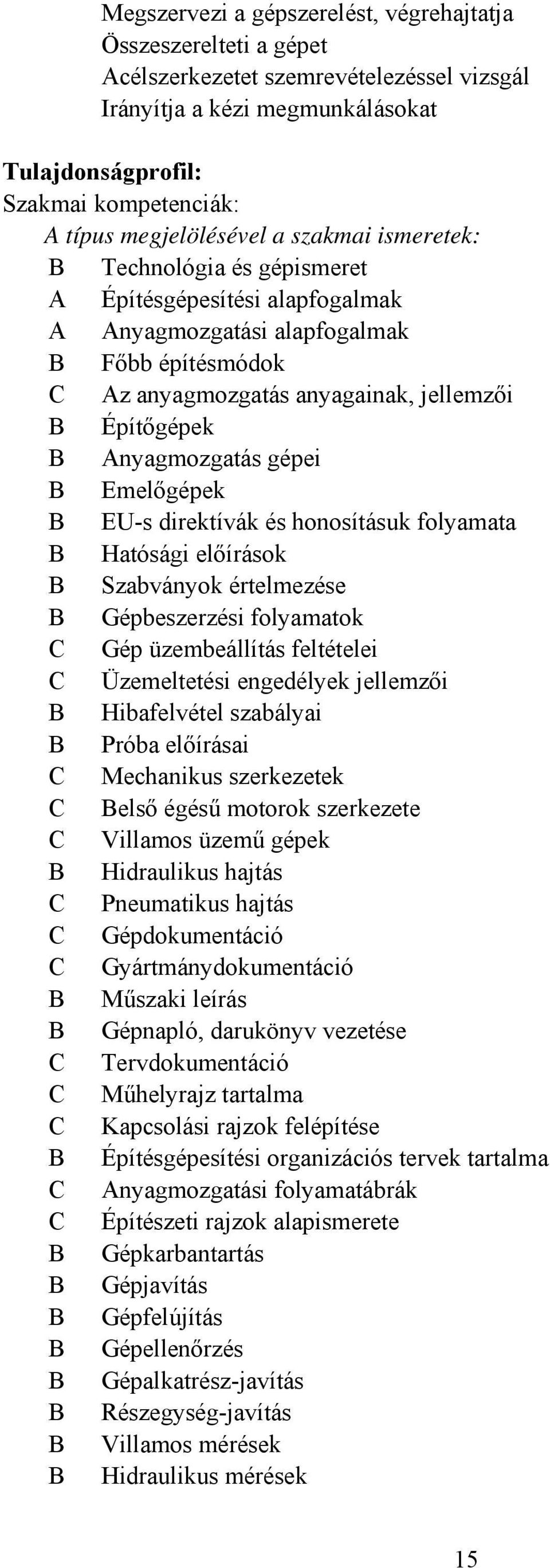 Anyagmozgatás gépei Emelőgépek EU-s direktívák és honosításuk folyamata Hatósági előírások Szabványok értelmezése Gépbeszerzési folyamatok C Gép üzembeállítás feltételei C Üzemeltetési engedélyek