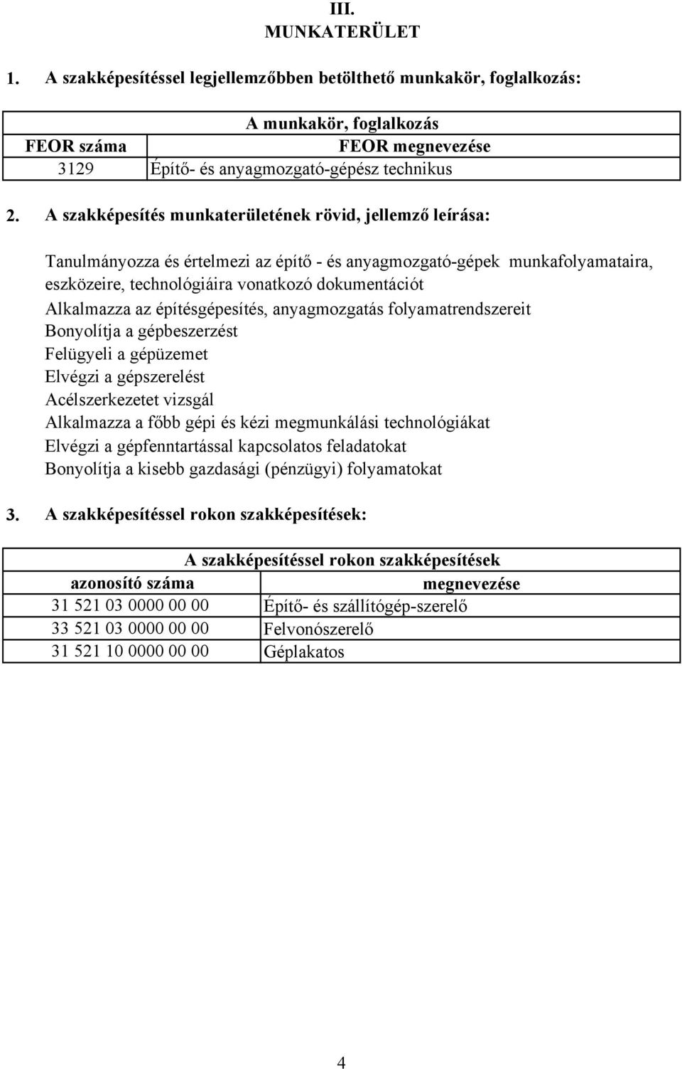 az építésgépesítés, anyagmozgatás folyamatrendszereit onyolítja a gépbeszerzést Felügyeli a gépüzemet Elvégzi a gépszerelést Acélszerkezetet vizsgál Alkalmazza a főbb gépi és kézi megmunkálási