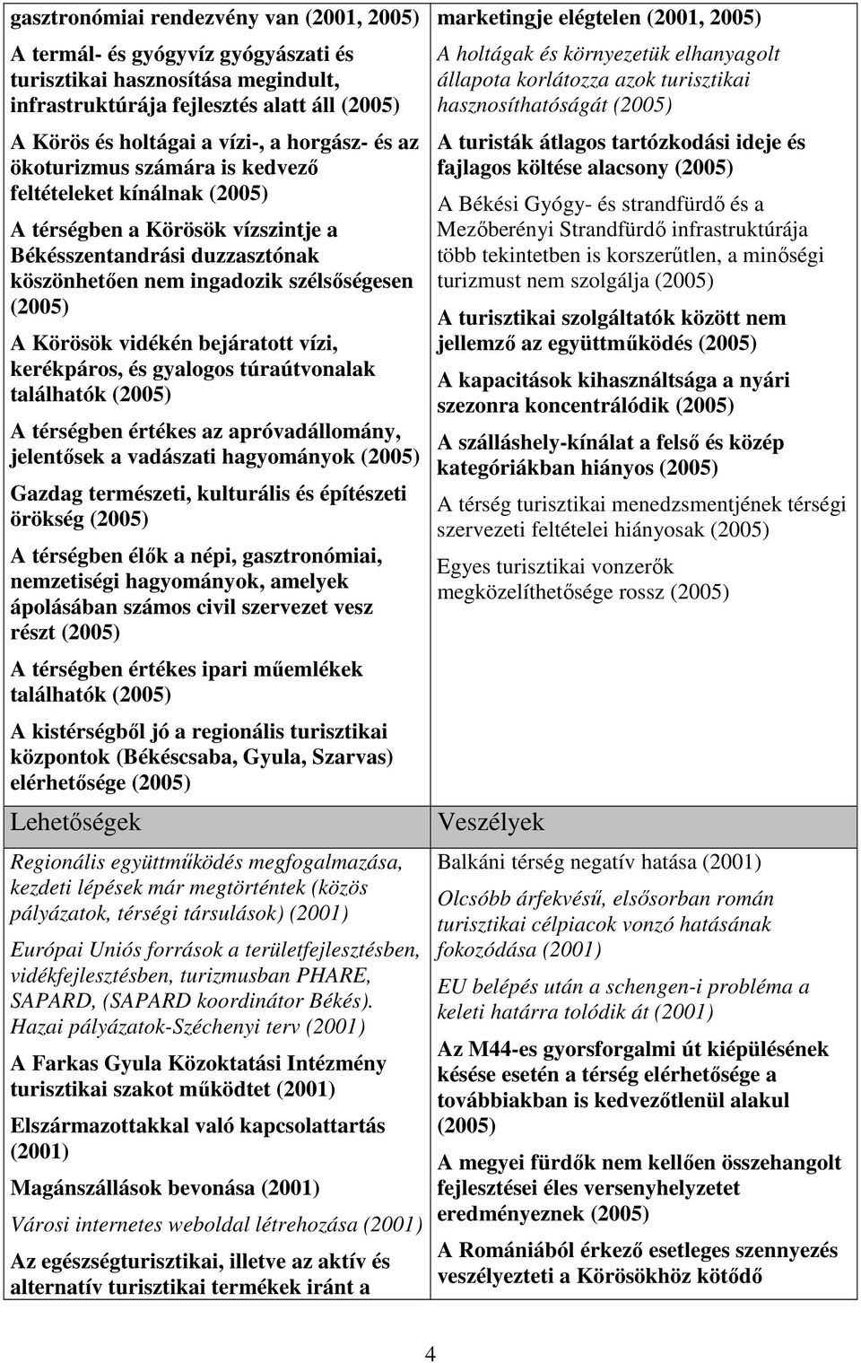 bejáratott vízi, kerékpáros, és gyalogos túraútvonalak találhatók (2005) A térségben értékes az apróvadállomány, jelentısek a vadászati hagyományok (2005) Gazdag természeti, kulturális és építészeti