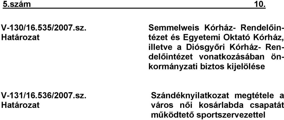 vonatkozásában önkormányzati biztos kijelölése V-131/16.536/2007.sz.