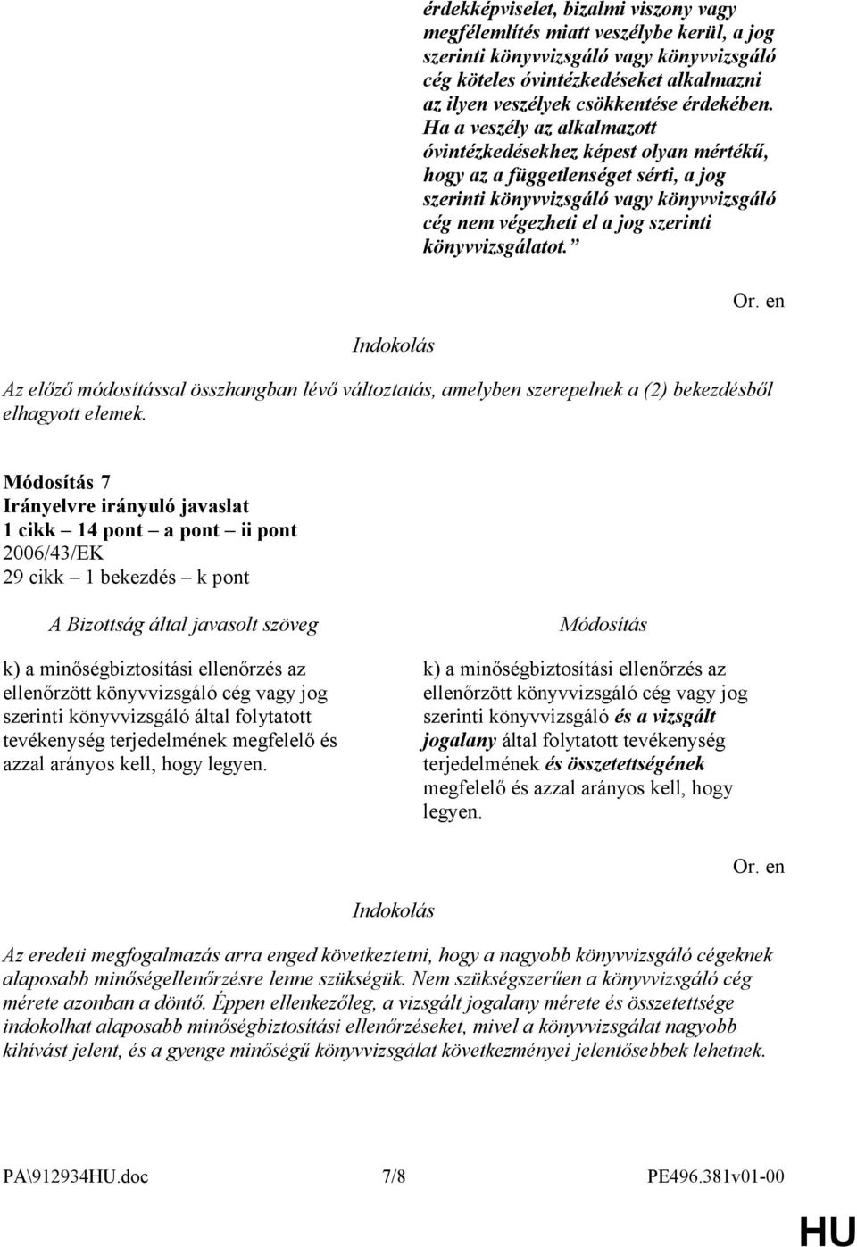 Ha a veszély az alkalmazott óvintézkedésekhez képest olyan mértékű, hogy az a függetlenséget sérti, a jog szerinti könyvvizsgáló vagy könyvvizsgáló cég nem végezheti el a jog szerinti