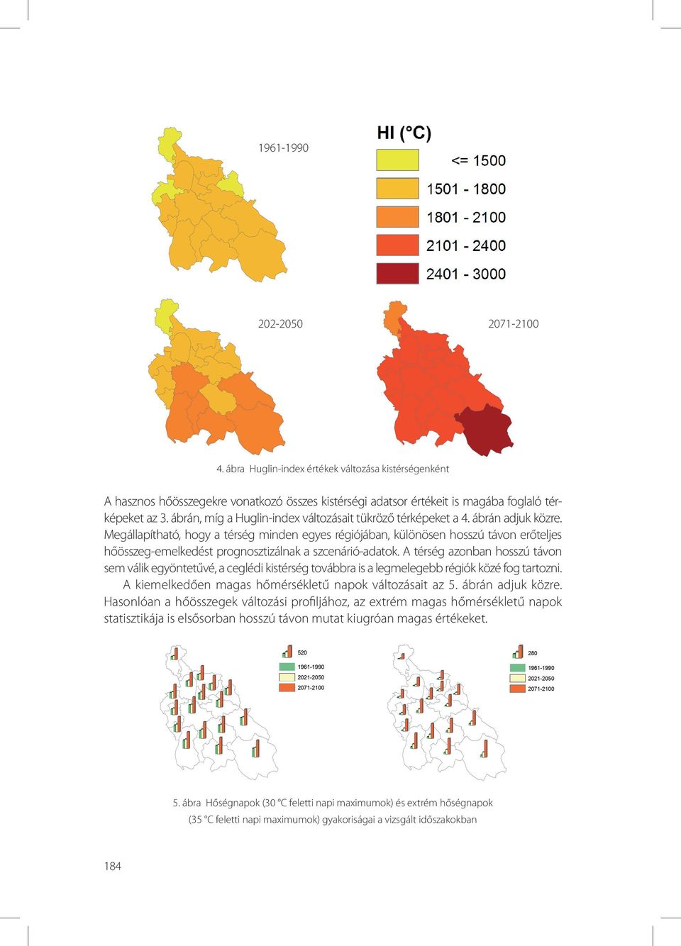 Megállapítható, hogy a térség minden egyes régiójában, különösen hosszú távon erőteljes hőösszeg-emelkedést prognosztizálnak a szcenárió-adatok.