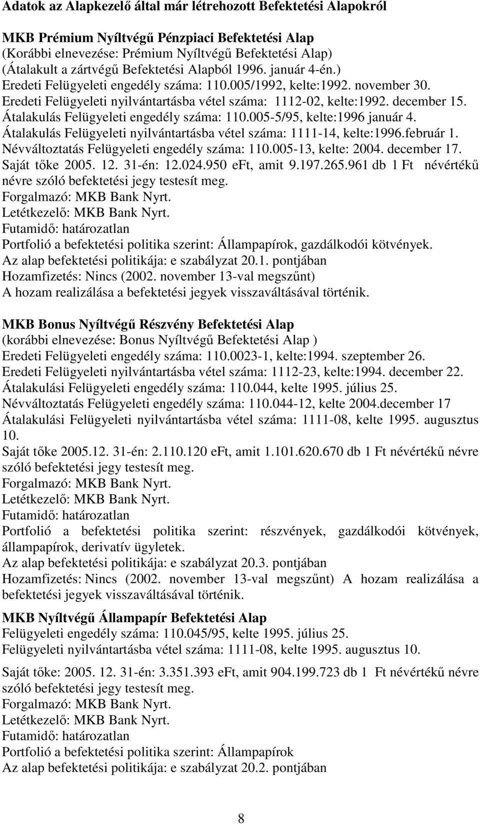 Átalakulás Felügyeleti engedély száma: 110.005-5/95, kelte:1996 január 4. Átalakulás Felügyeleti nyilvántartásba vétel száma: 1111-14, kelte:1996.február 1.