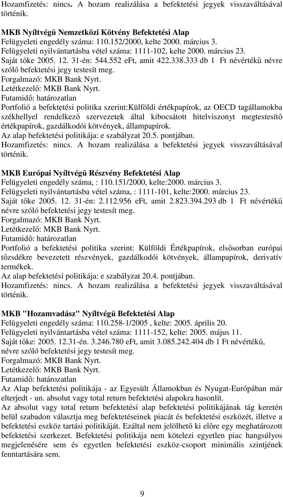 333 db 1 Ft névértékő névre szóló befektetési jegy testesít meg. Forgalmazó: MKB Bank Nyrt. Letétkezelı: MKB Bank Nyrt.