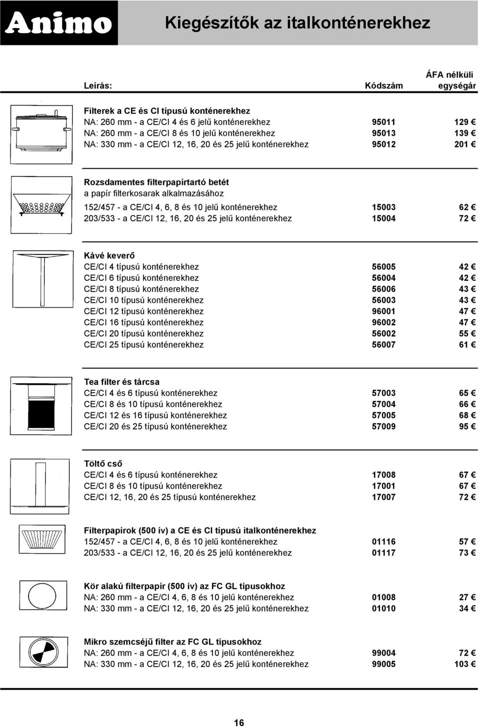 a CE/CI 12, 16, 20 és 25 jelű konténerekhez 15004 72 Kávé keverő CE/CI 4 típusú konténerekhez 56005 42 CE/CI 6 típusú konténerekhez 56004 42 CE/CI 8 típusú konténerekhez 56006 43 CE/CI 10 típusú
