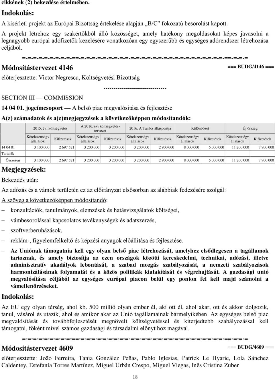 létrehozása céljából. Módosítástervezet 4146 === BUDG/4146 === előterjesztette: Victor Negrescu, Költségvetési Bizottság 14 04 01.