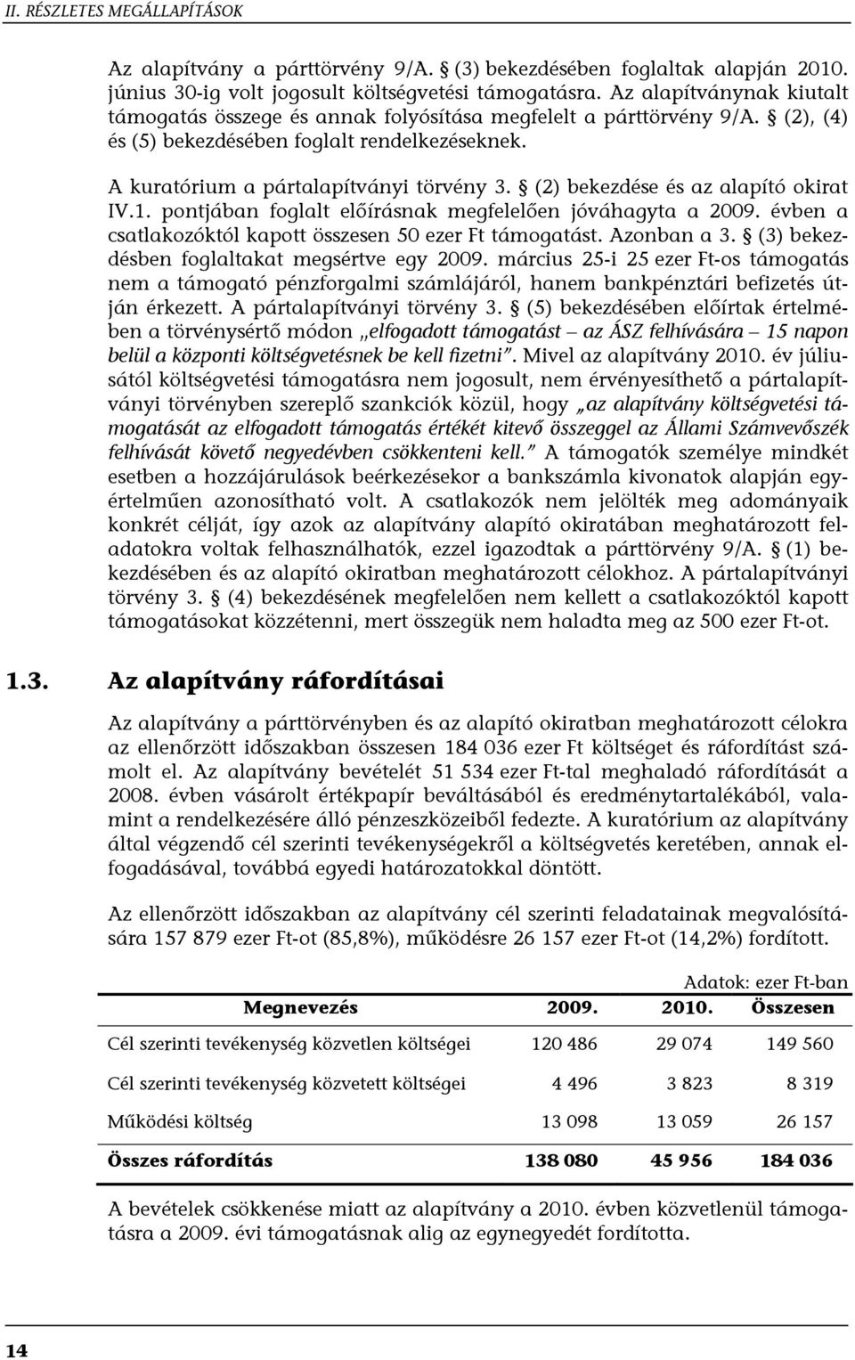 (2) bekezdése és az alapító okirat IV.1. pontjában foglalt előírásnak megfelelően jóváhagyta a 2009. évben a csatlakozóktól kapott összesen 50 ezer Ft támogatást. Azonban a 3.