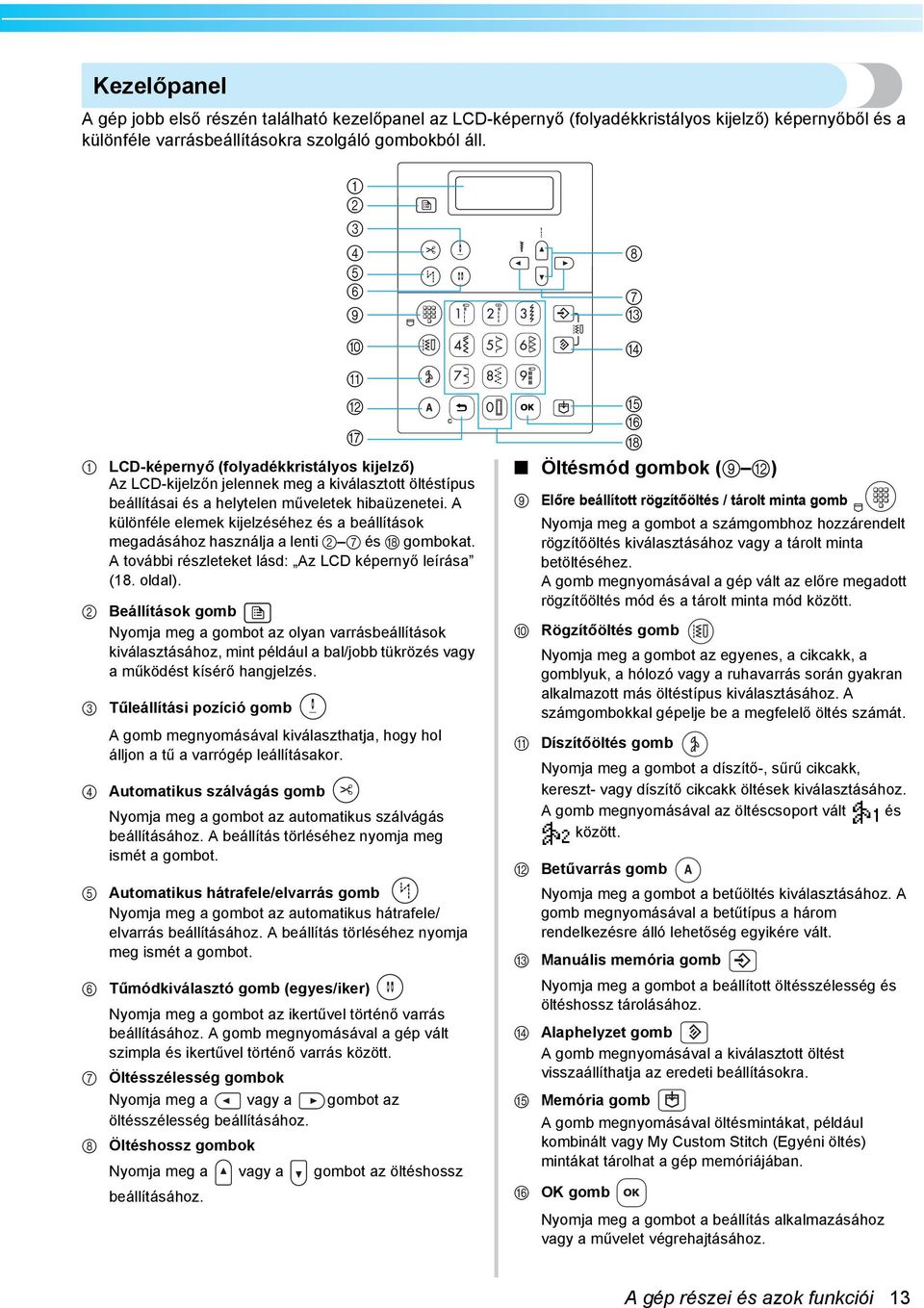 A különféle elemek kijelzéséhez és eállítások megdásához hsználj lenti g és r gomokt. A továi részleteket lásd: Az LCD képernyő leírás (8. oldl).