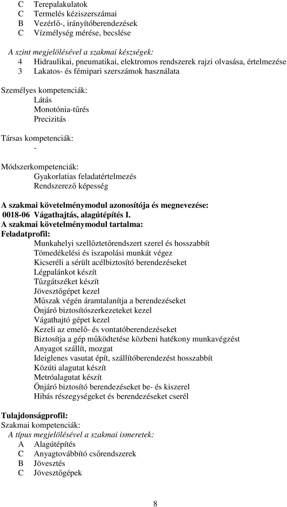 Rendszerező képesség A szakmai követelménymodul azonosítója és megnevezése: 0018-06 Vágathajtás, alagútépítés I.