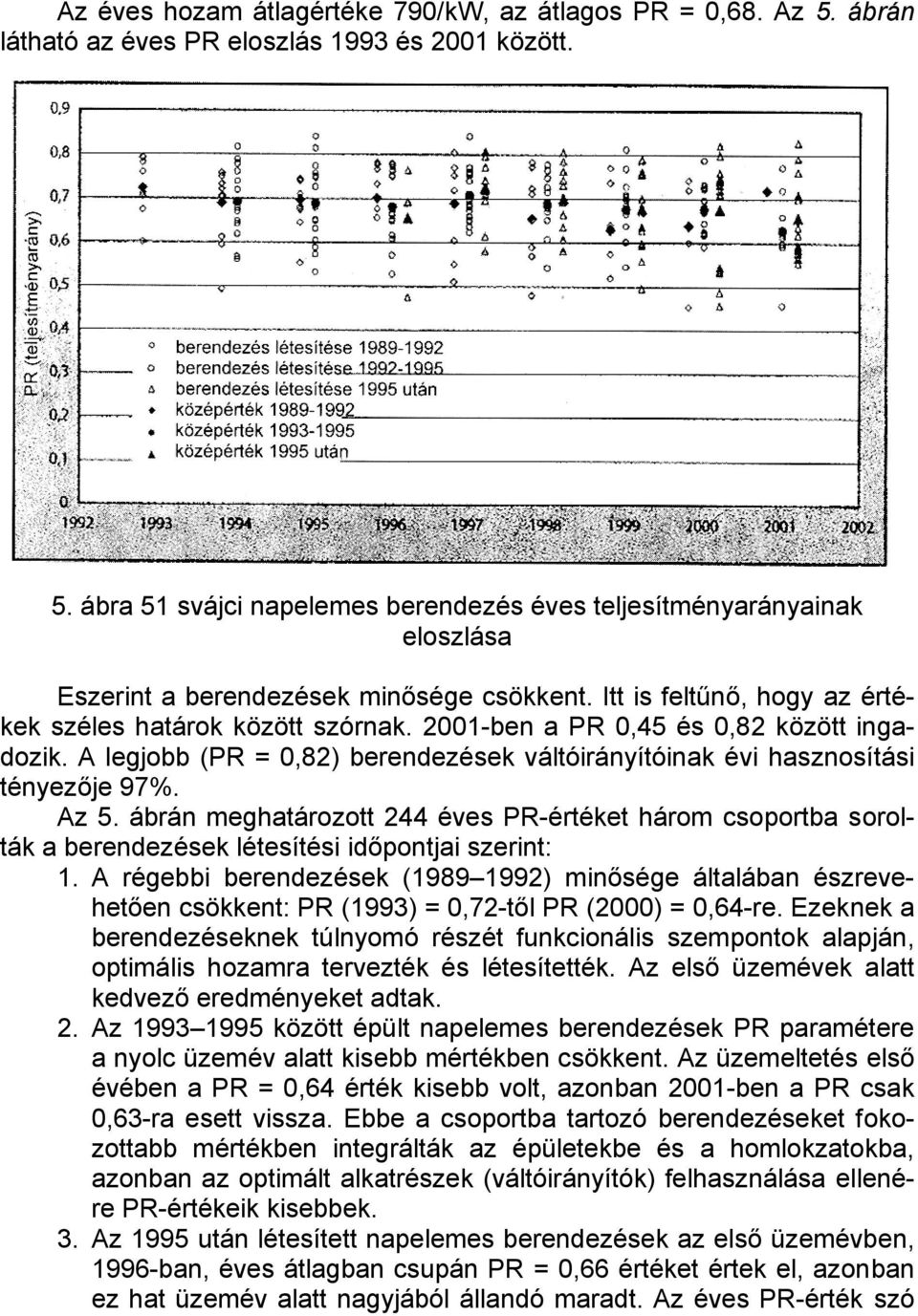 ábrán meghatározott 244 éves PR-értéket három csoportba sorolták a berendezések létesítési időpontjai szerint: 1.