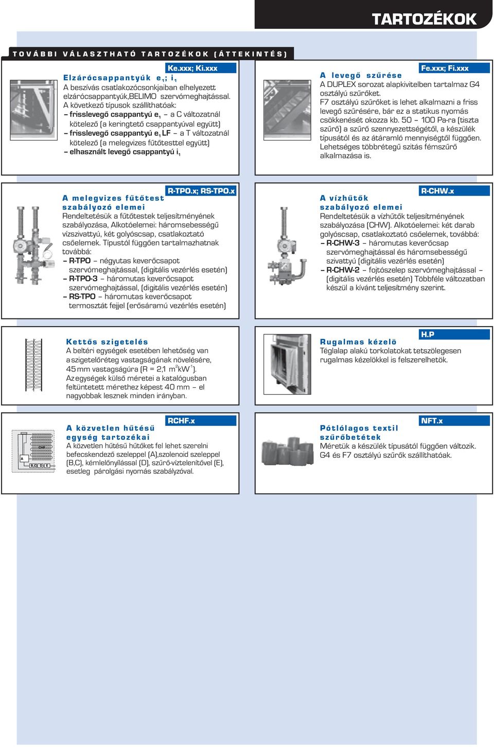 fűtőtesttel együtt) elhasznált levegő csappantyú i 1 Fe.xxx; Fi.xxx A levegő szűrése A DUPLEX sorozat alapkivitelben tartalmaz G4 osztályú szűrőket.