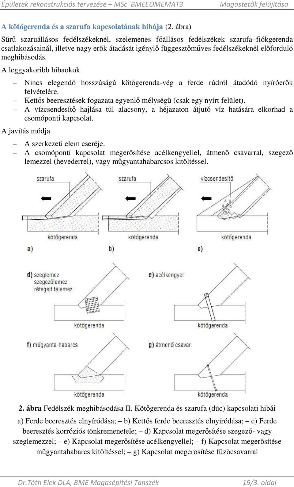 A leggyakoribb hibaokok Nincs elegendı hosszúságú kötıgerenda-vég a ferde rúdról átadódó nyíróerık felvételére. Kettıs beeresztések fogazata egyenlı mélységő (csak egy nyírt felület).